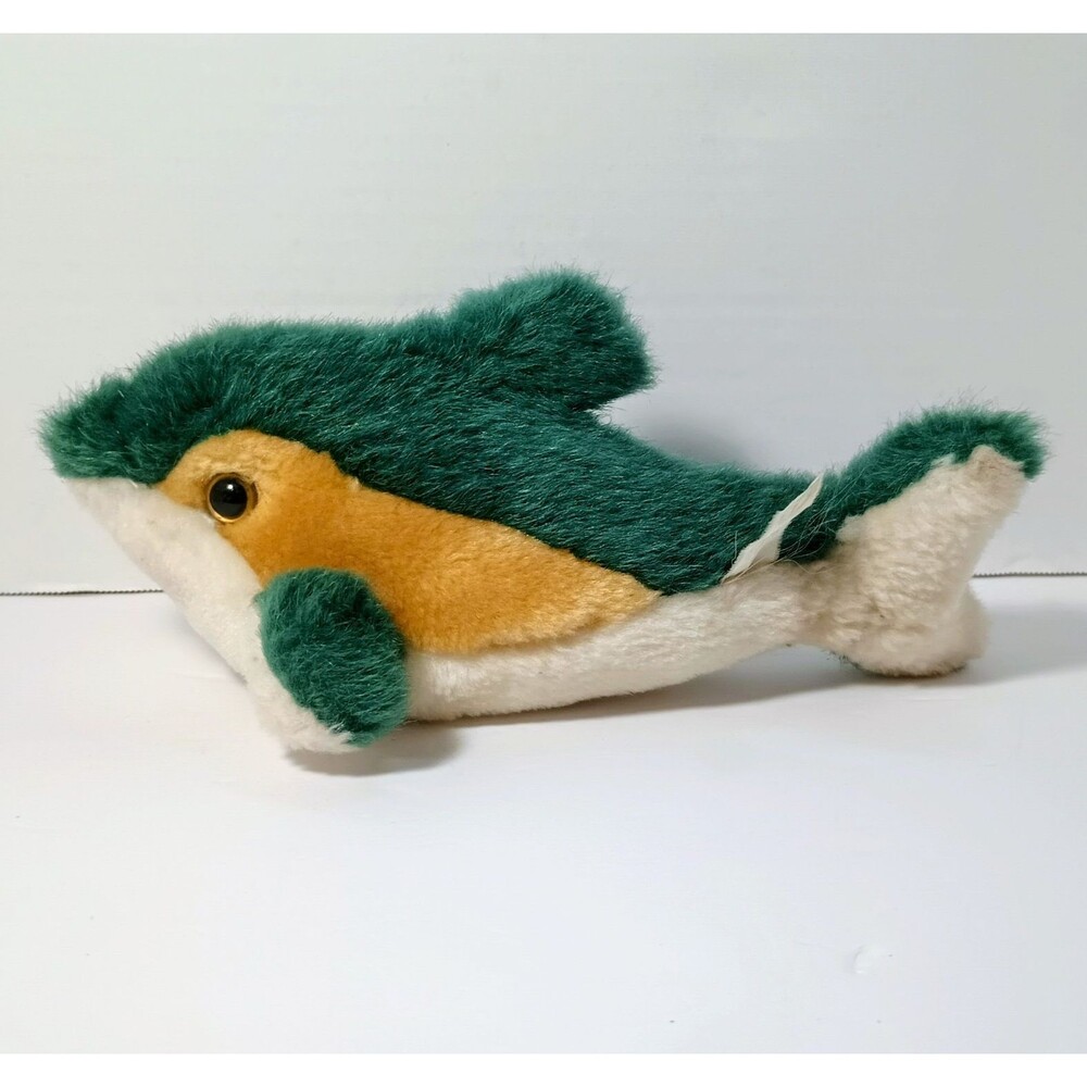 Vtg PMS Dolphin Teal White Tan Soft Plush Stuffed Animal Toy Small Whale Fish